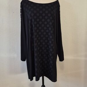 Style Co Tunic Type Dress Black Polka Dot Long Sleeve Scoop Women Sz 2X Stretch!